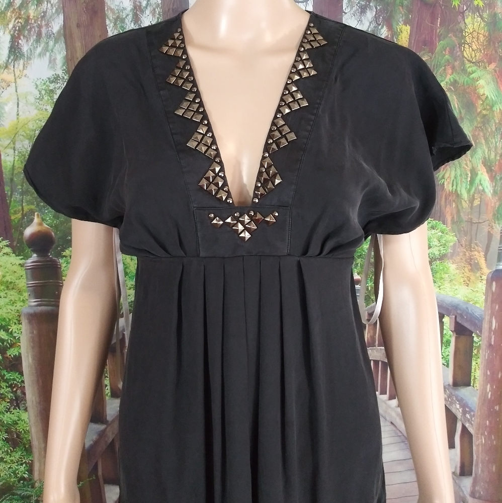 Hale Bob Silk Flutter Sleeve Embellished Tunic XS